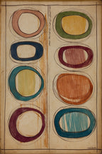 Abstract Concentric Oval Rings Gouache Painting on 70 Year Old French Paper