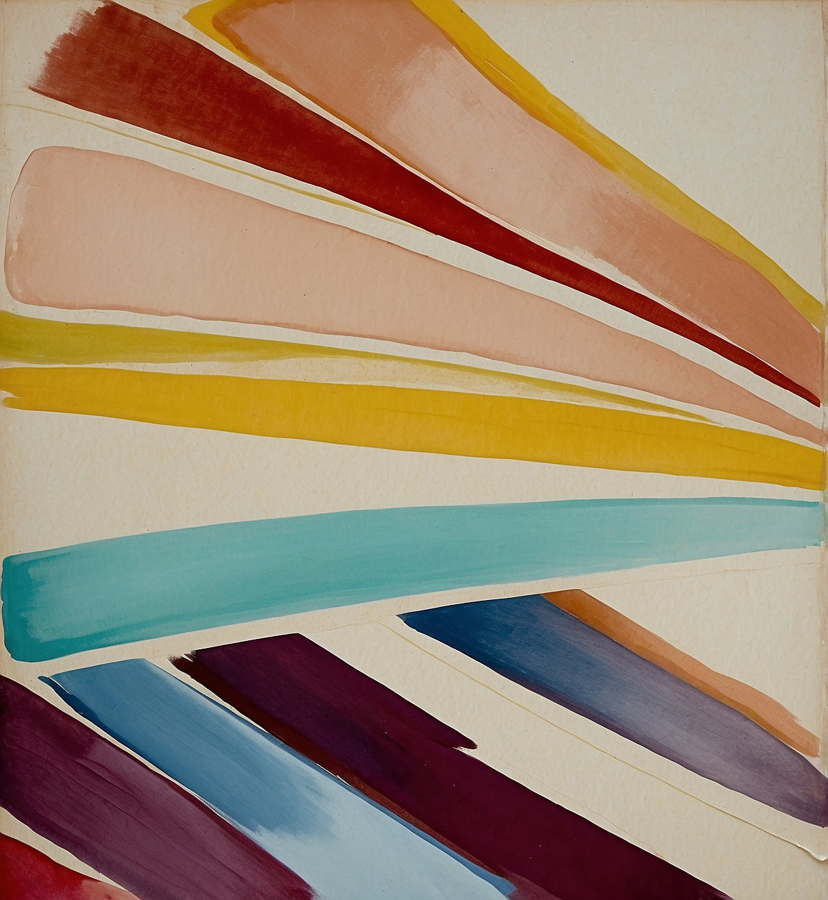 Abstract Diagonal Stripes Gouache Painting on 70 Year Old French Paper