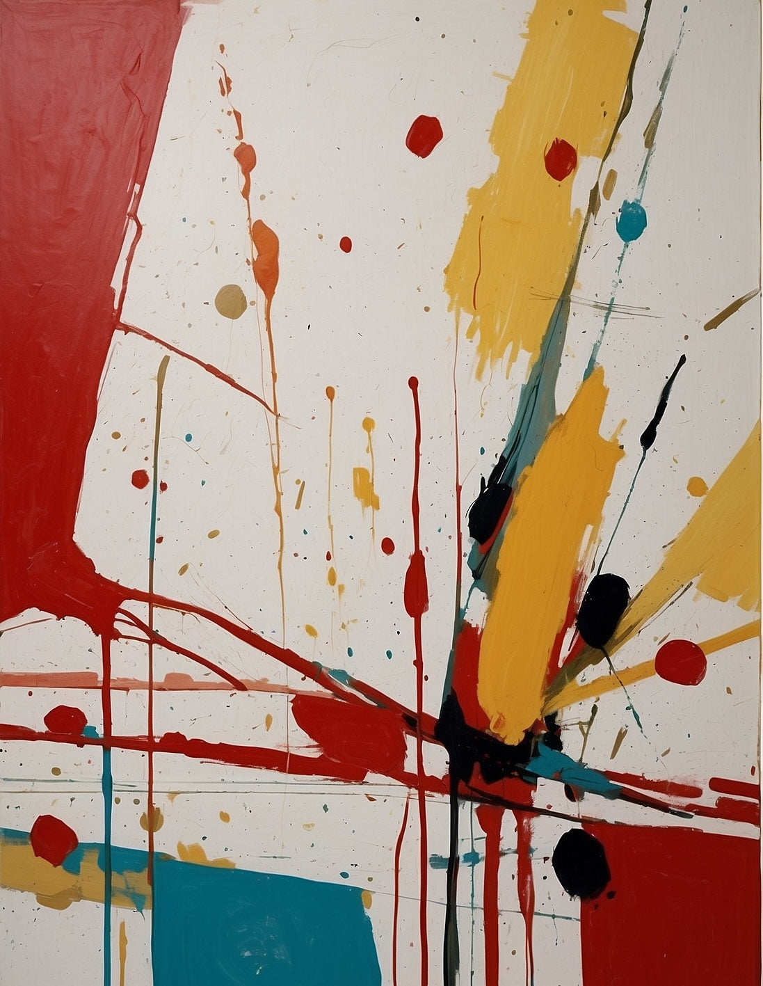 Abstract Expressionist Paint Splatter Gouache Painting on 70 Year Old French Paper