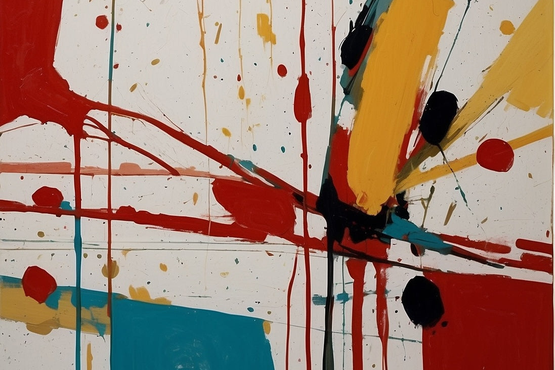 Abstract Expressionist Paint Splatter Gouache Painting on 70 Year Old French Paper