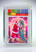Collectible card featuring Santa Claus and a mermaid in a decorative frame with 'Clevverion Cards' branding.