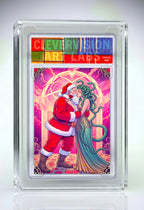 Collectible card featuring Santa Claus and a mermaid in a decorative frame with 'Clevverion Cards' branding.