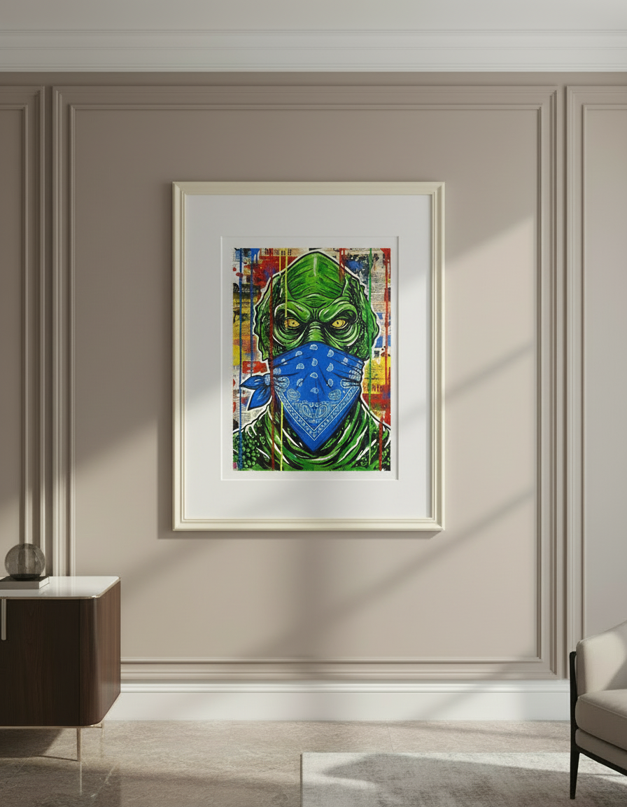 Creature From The Black Lagoon Ultra Blue Splash Pop Art Print - 18x24 & 24x36
