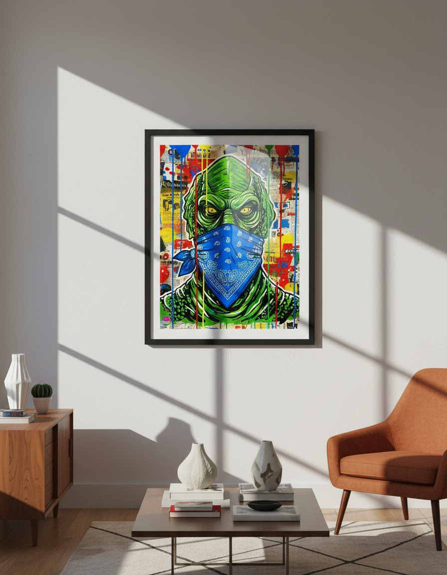 Creature From The Black Lagoon Ultra Blue Splash Pop Art Print - 18x24 & 24x36