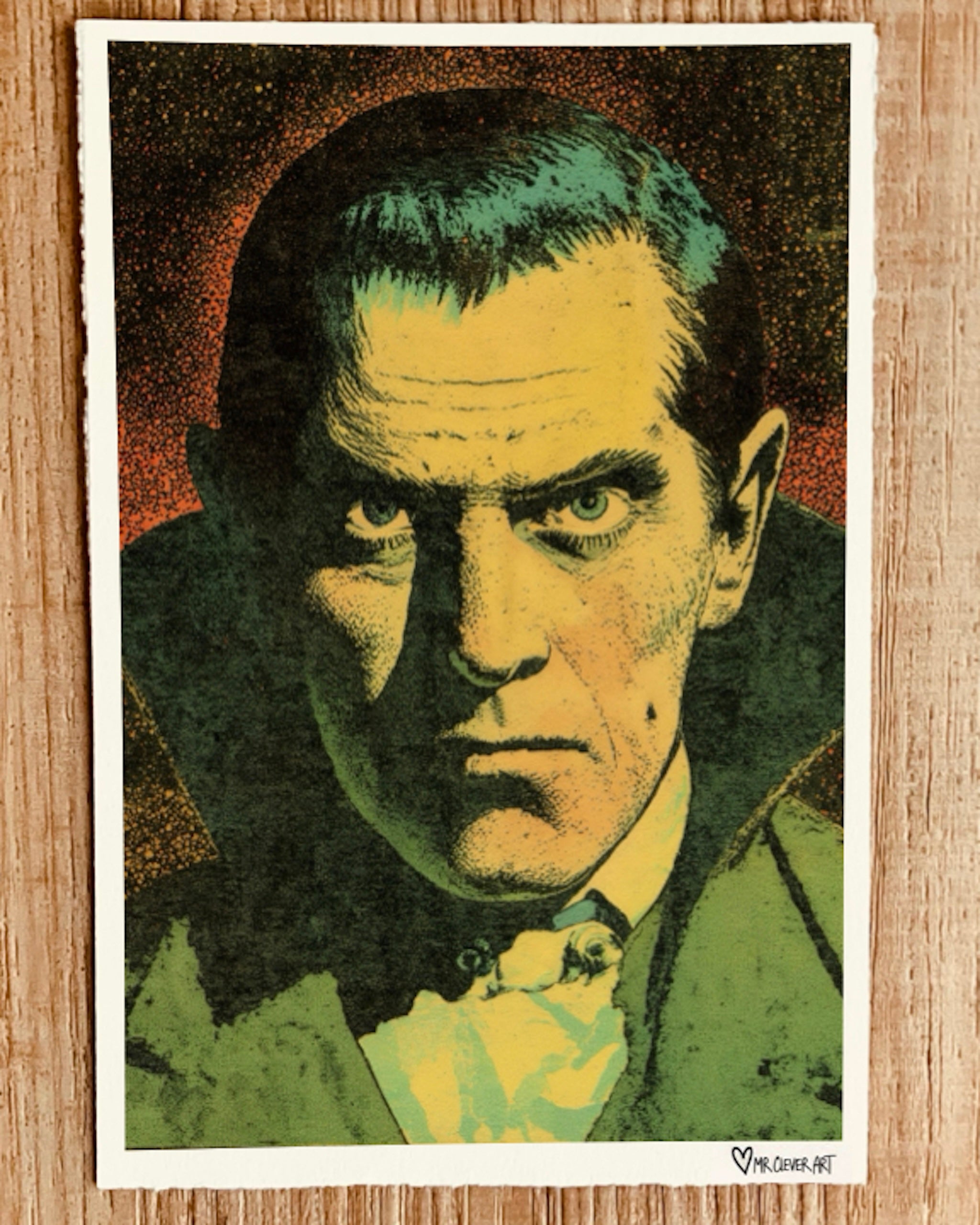 Vintage-style portrait of a Dracula with a dark background