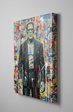 Canvas print of a stylized character with a colorful, abstract background