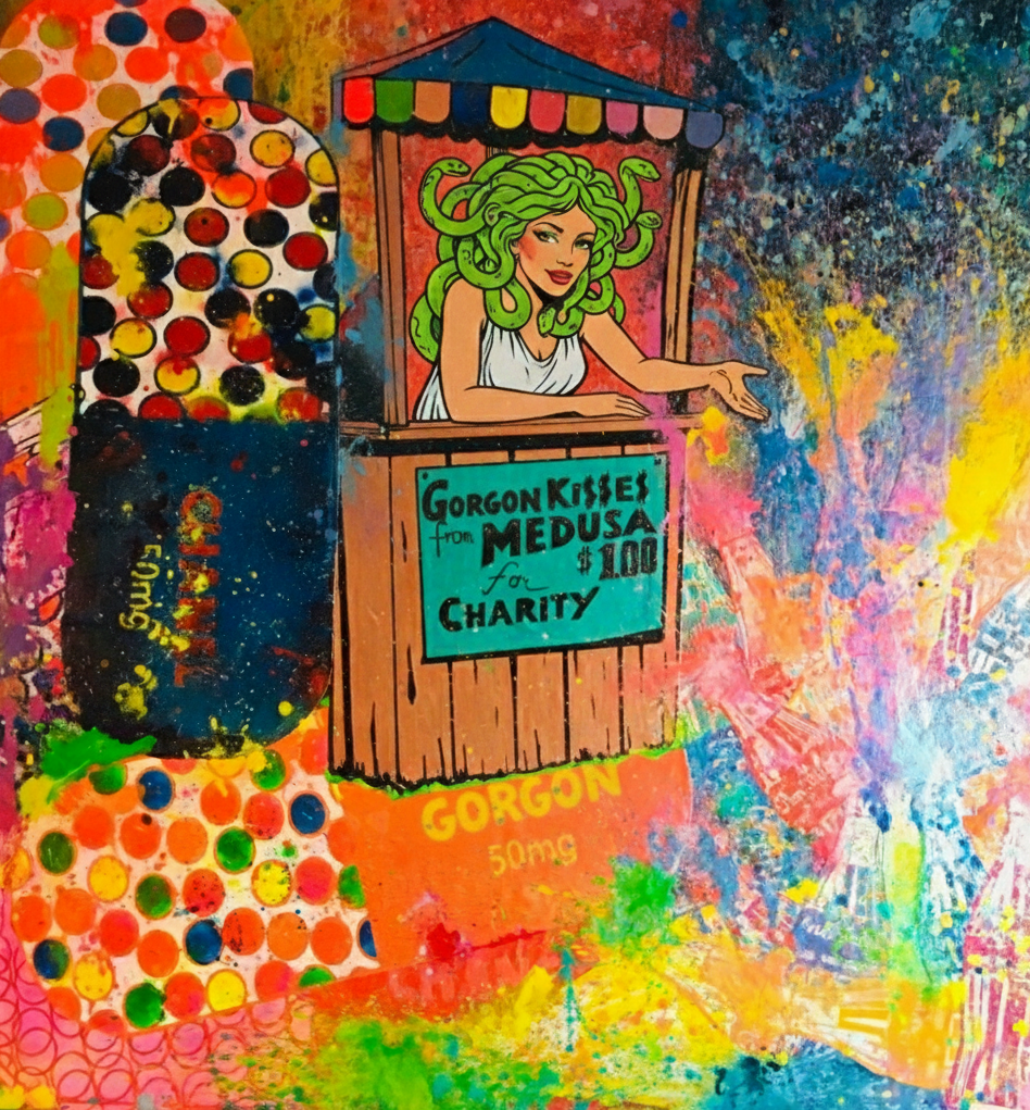 Gorgon Kisses for Medusa - Kissing Booth Original Pop Art Painting by Mr. Clever Art