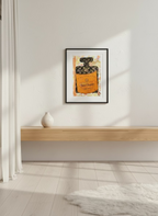 Veuve Clicquot champagne bottle on a colorful abstract background.  Painting by Mr. Clever Art.