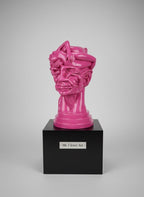 Pink sculpture on a black pedestal with 'Mr. Clever Art' label against a gray background