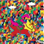 Dinosaur Riders Pop Art Print Kids Room Wall Art Colorful Rainbow Mosaic