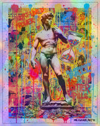 David Holographic Print Michelangelo Renaissance Pop Art on Iridescent Rainbow Paper