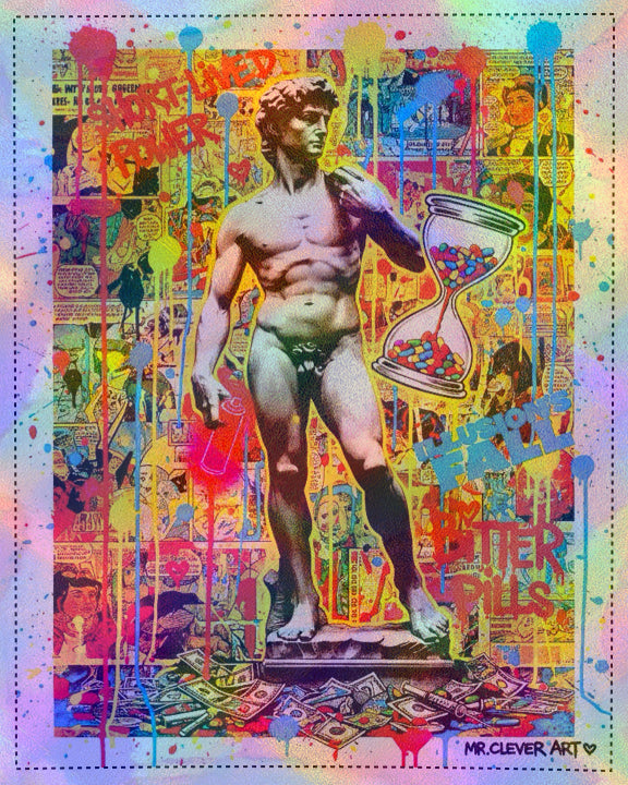 David Holographic Print Michelangelo Renaissance Pop Art on Iridescent Rainbow Paper