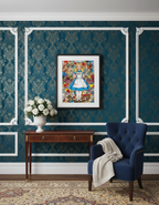 Illustration of a character from a fantasy or fairy tale setting with colorful background