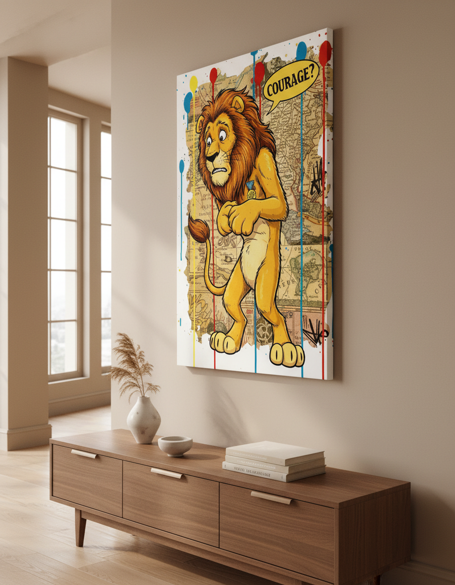 Cowardly Lion 'Courage?' Pop Art Print - Wizard of Oz Street Art