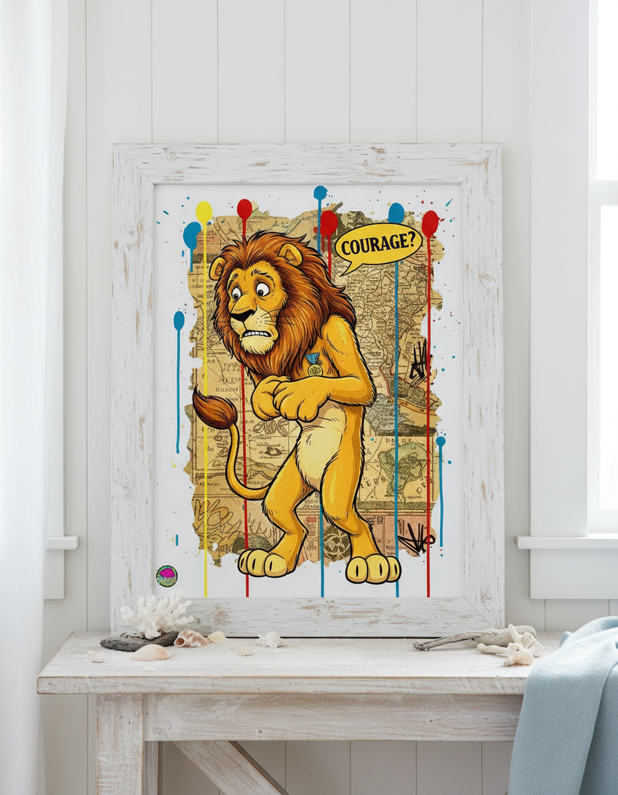 Cowardly Lion 'Courage?' Pop Art Print - Wizard of Oz Street Art