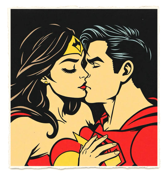 Pop Art Romance Kiss Art Print on 70 Year Old French Paper