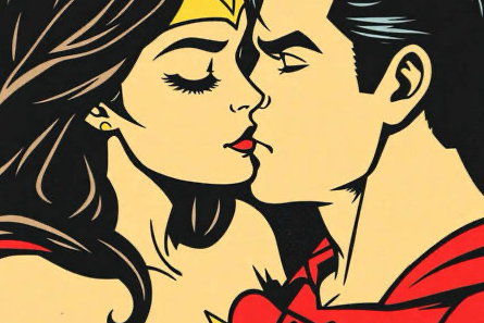 Pop Art Romance Kiss Art Print on 70 Year Old French Paper