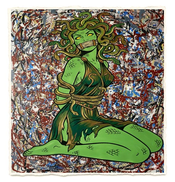 Medusa Goddess Abstract Art Print on 1970s Vintage French Paper