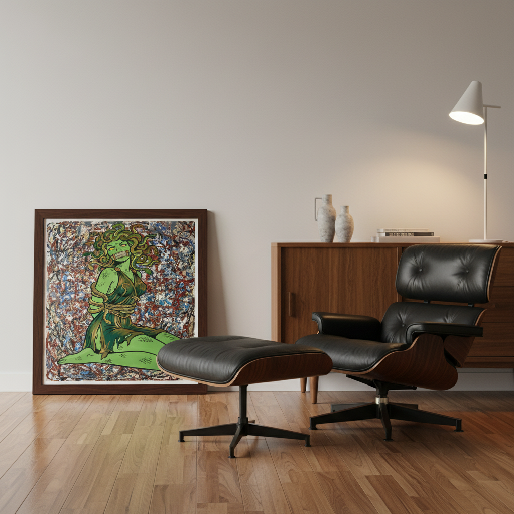 Medusa Goddess Abstract Art Print on 1970s Vintage French Paper