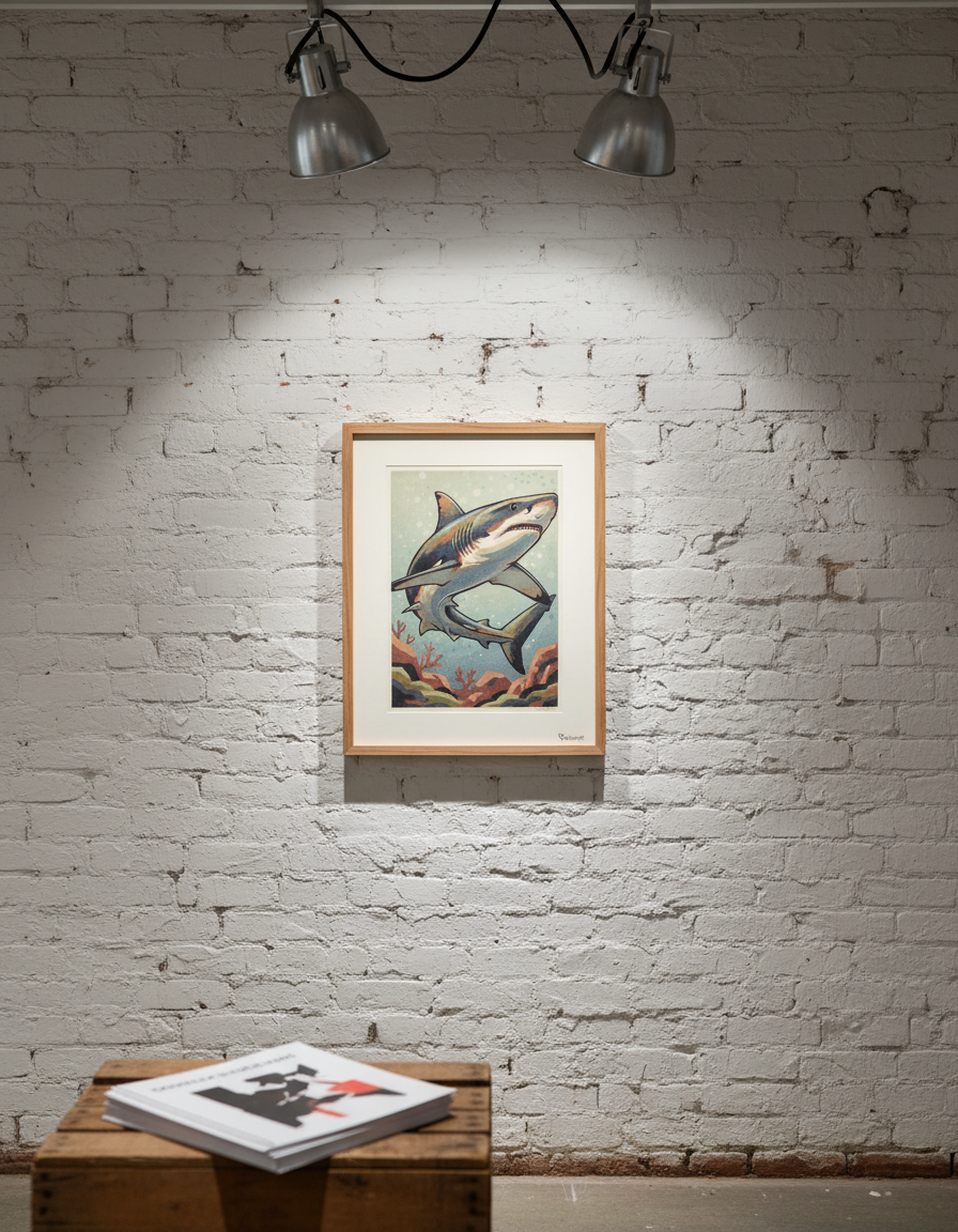 Shark Pop Art Print on Vintage 70 Year Old French Paper