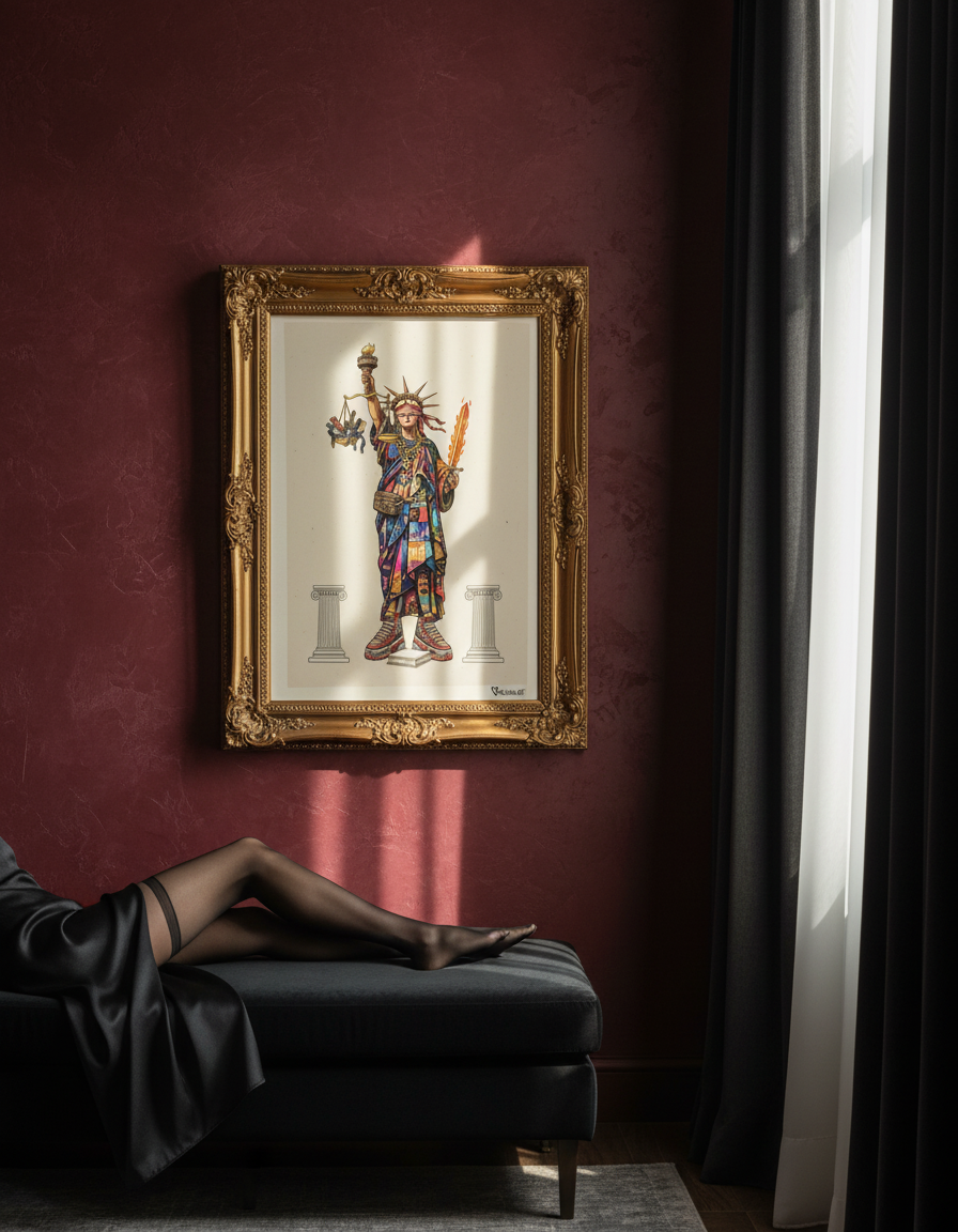 NYC Liberty Chaos Pop Art Print on 70 Year Old French Paper