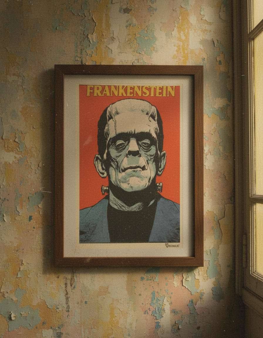 Frankenstein Pop Art Print on 70 Year Old French Paper