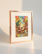 Santa vs Kaiju vs Bigfoot Pop Art Print on 70 Year Old French Paper
