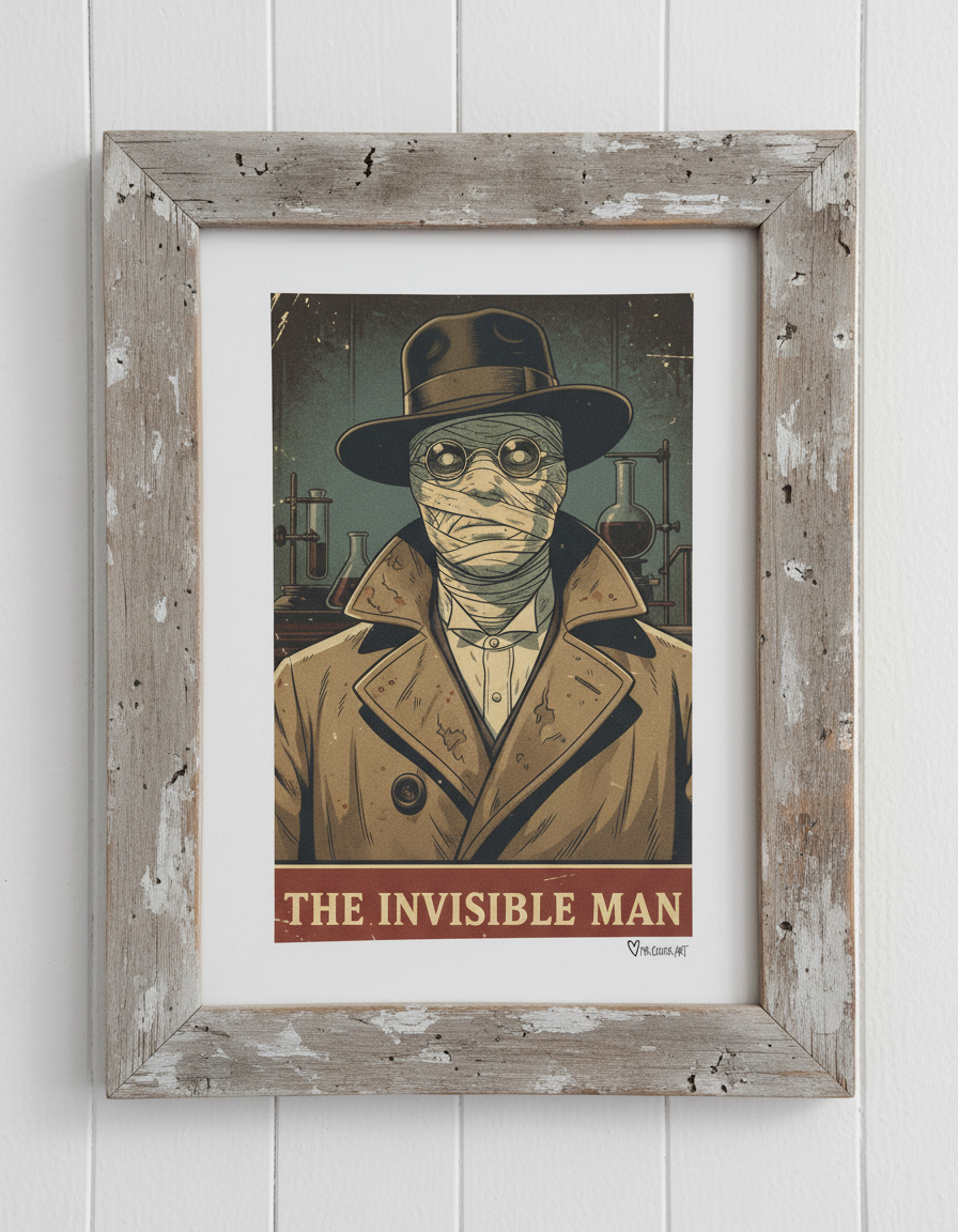 The Invisible Man Pop Art Print on Vintage 70 Year Old French Paper