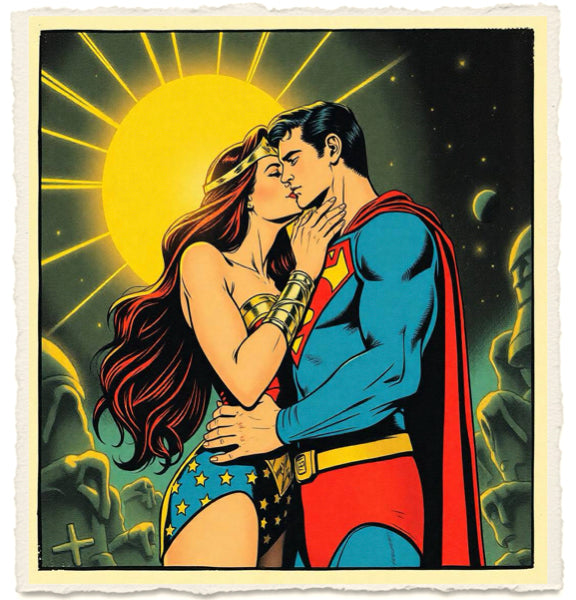 Wonder Kiss Pop Art Print on Authentic 70 Year Vintage French Paper