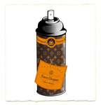 Veuve Clicquot champagne can with brown and orange design on a white background