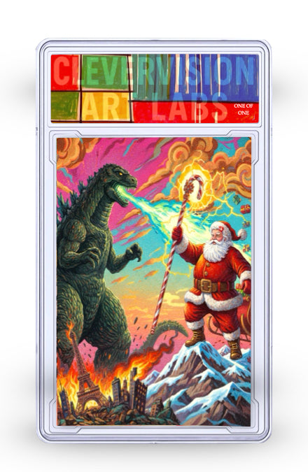 King Kaiju vs Santa 1/1 Acrylic Card Luxury Slab