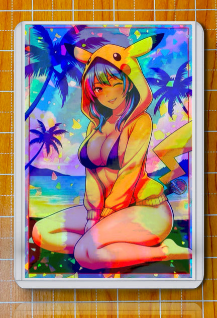 PokeHot Rare Holographic Artist Trading Card - Pikachu Style by CleverVision Art Labs