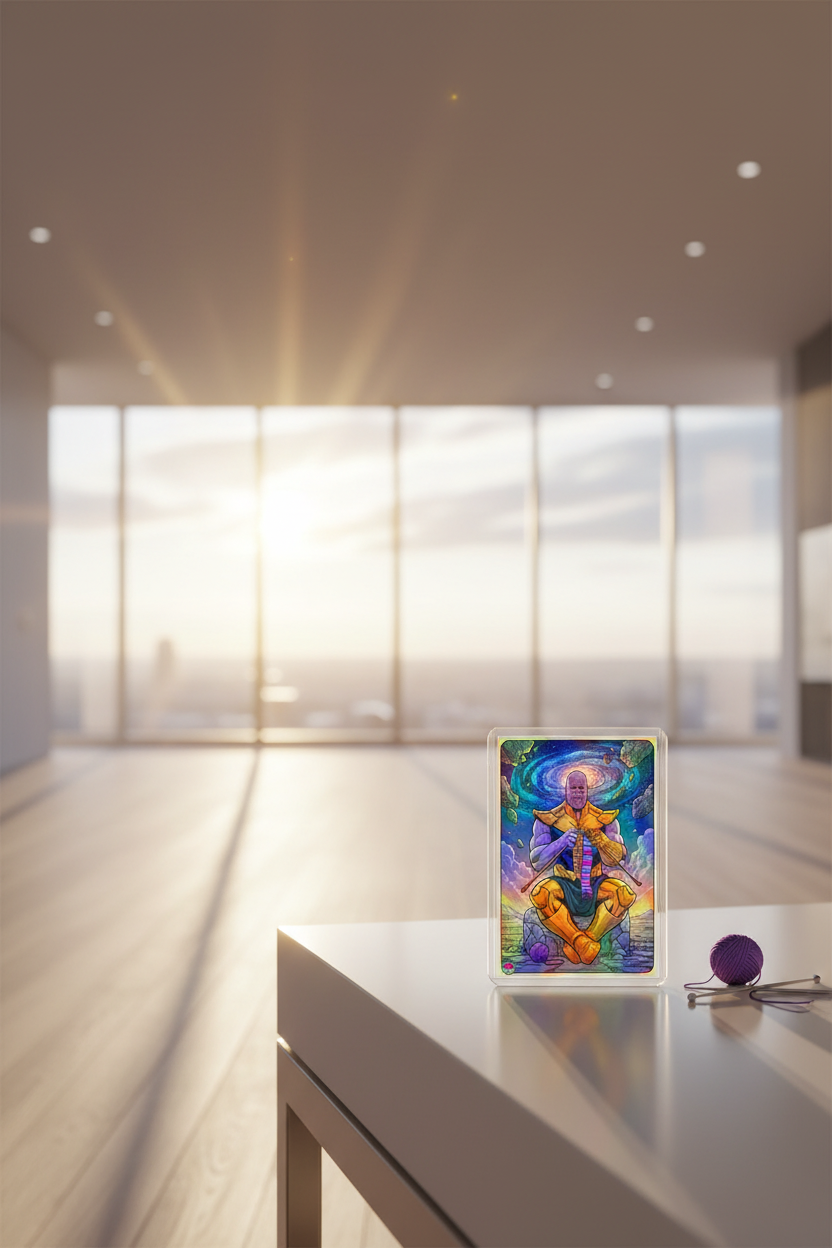 Colorful illustration of a character sitting on a rock with a cosmic background