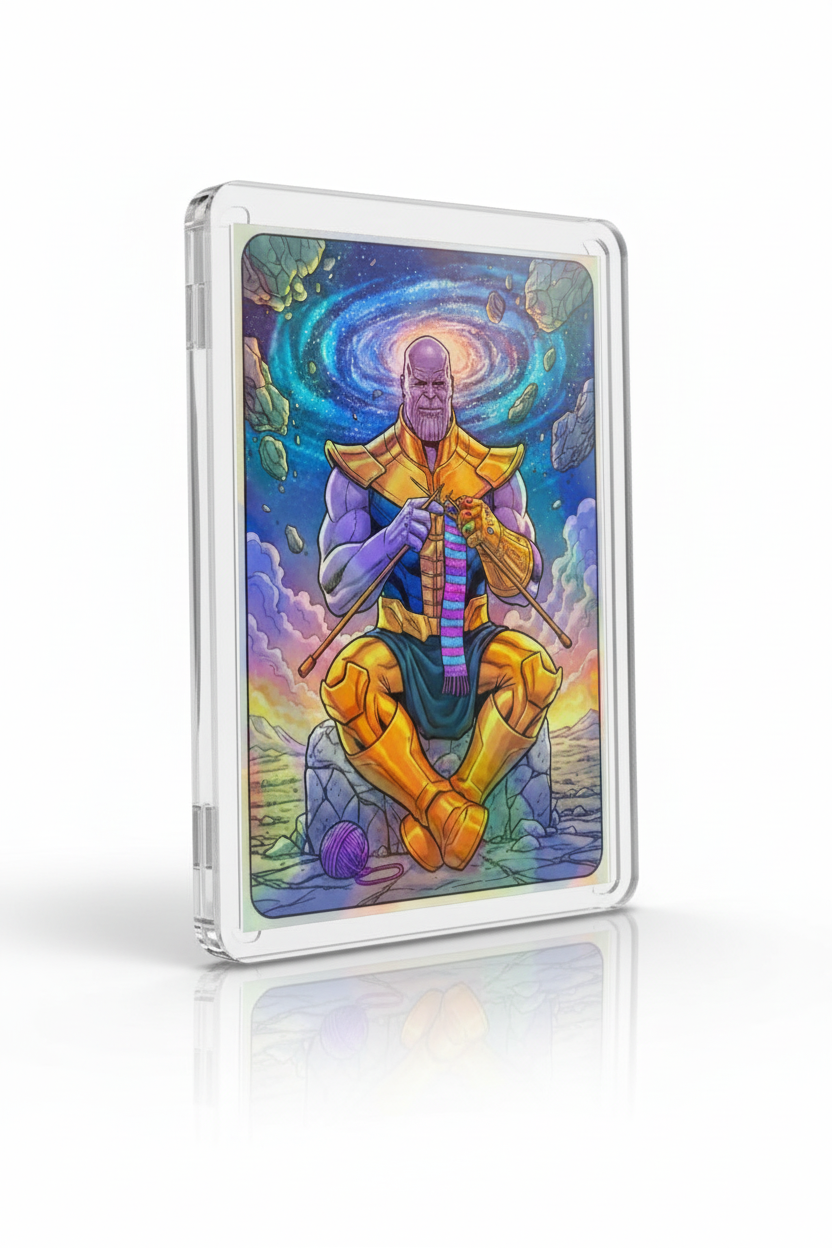 Colorful illustration of a character sitting on a rock with a cosmic background