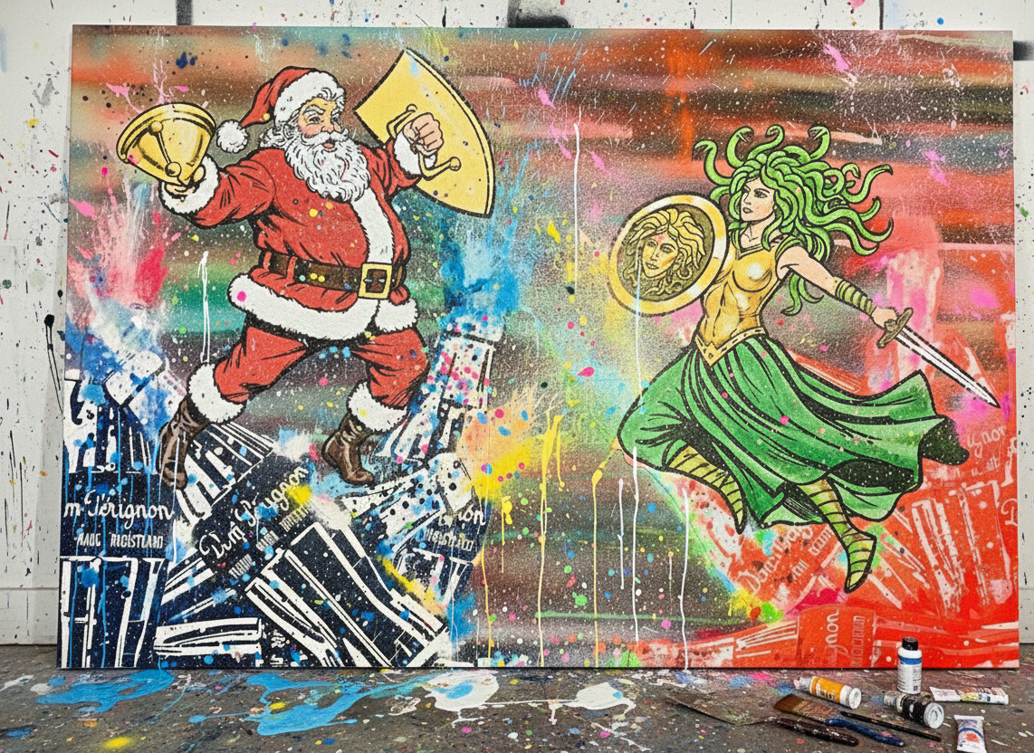 Battle of the Aged Original Pop Art Painting by Mr. Clever Art