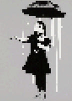 Pop Pixels Umbrella Figure Street Art Black White Pixel Art Print