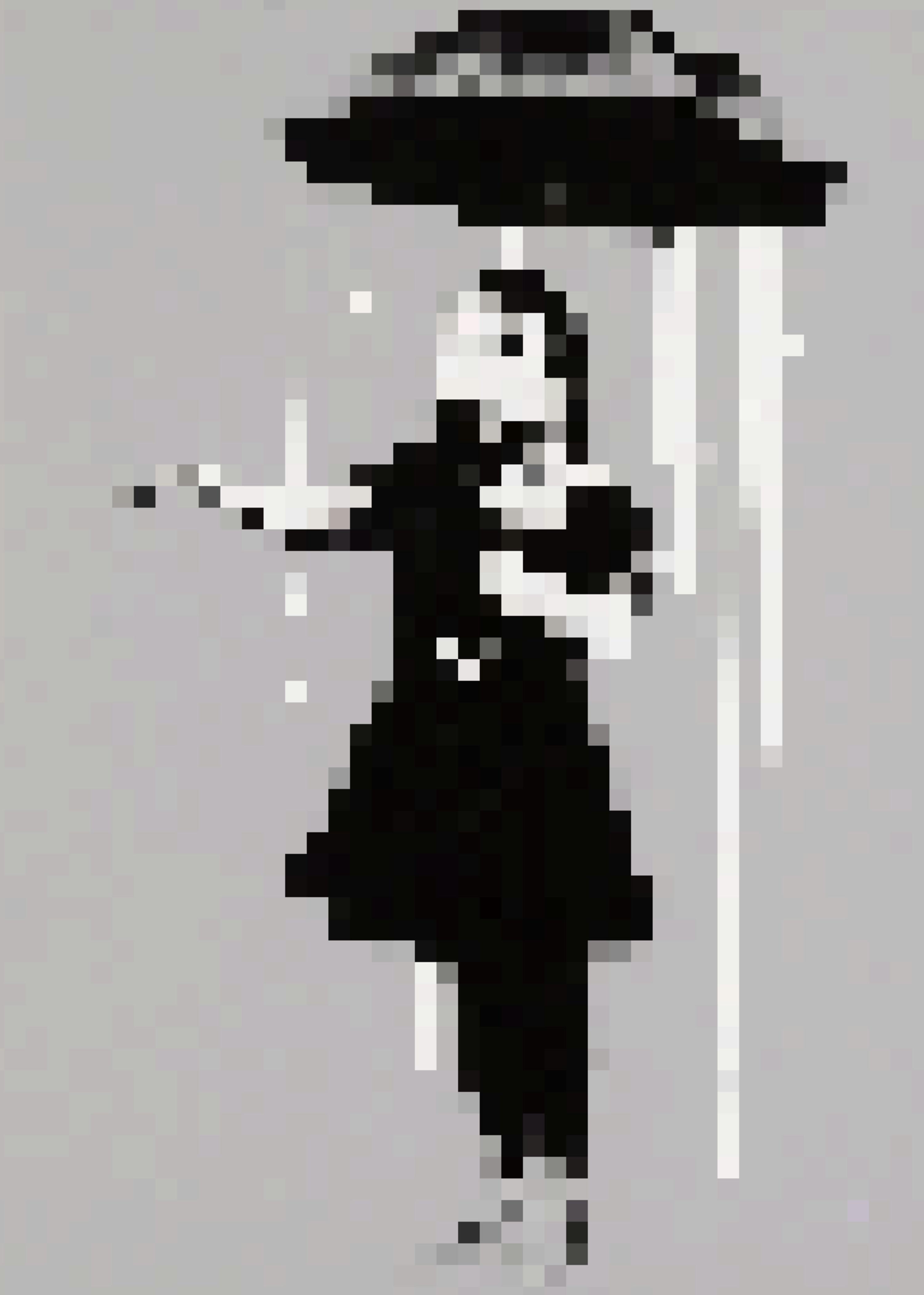 Pop Pixels Umbrella Figure Street Art Black White Pixel Art Print