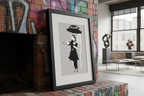 Pop Pixels Umbrella Figure Street Art Black White Pixel Art Print