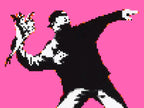 Pixel Flower Thrower Art 8-Bit Banksy Style Pink Pop Art Print