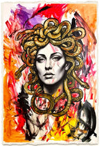 Medusa Serpent Goddess Wall Art Print on 1970s Vintage French Paper
