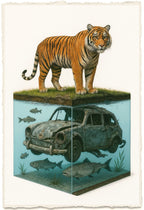 Tiger Island Submerged Dreams Wall Art Print on 1960s Vintage French Paper
