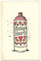 Vintage Hearts Street Art Print on 1960s Vintage French Paper