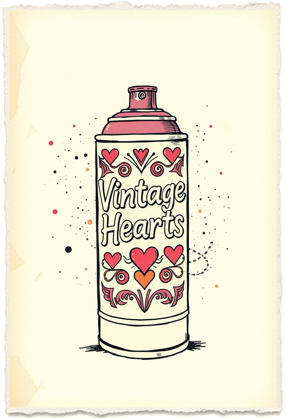 Vintage Hearts Street Art Print on 1960s Vintage French Paper