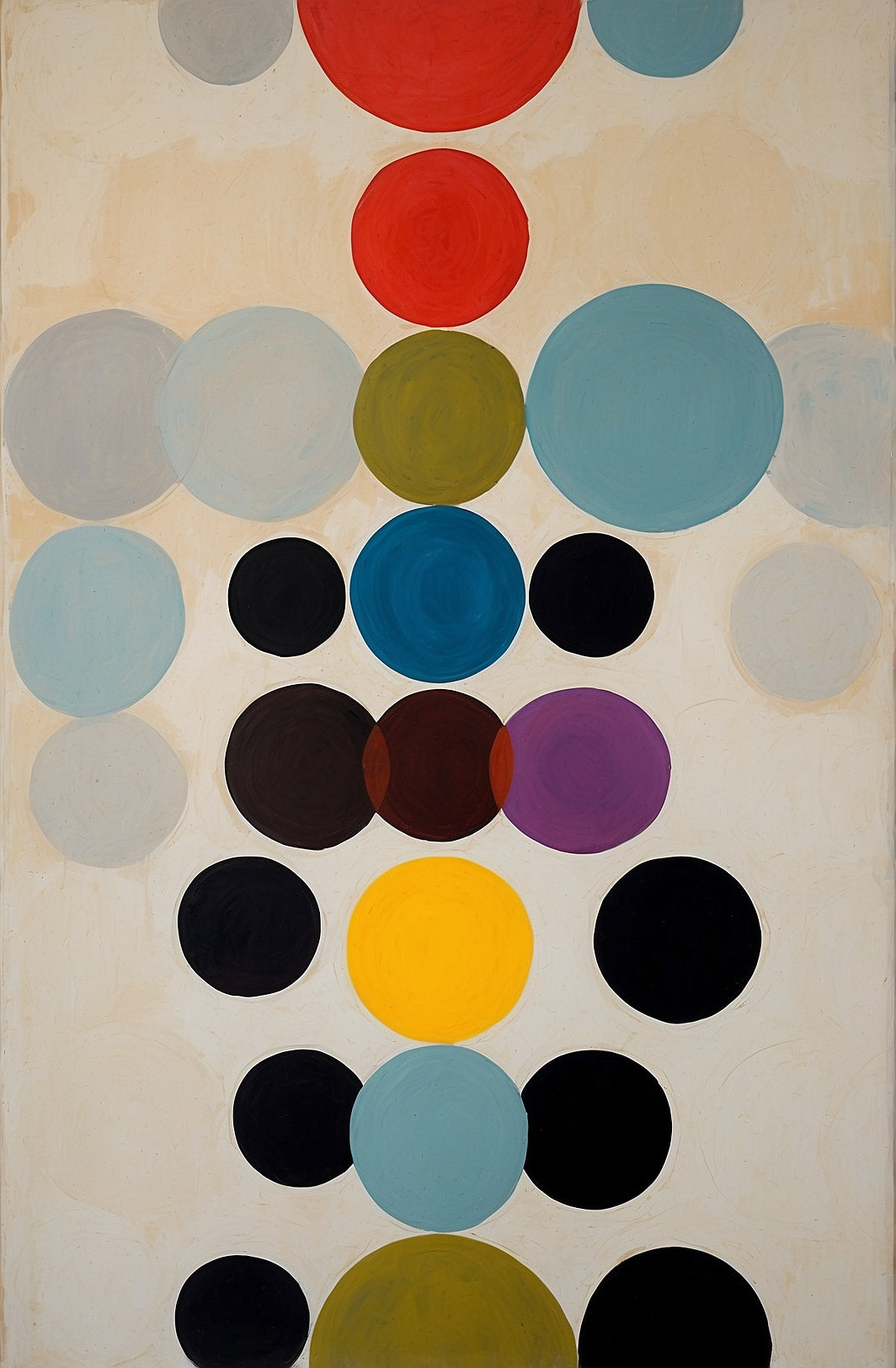 Abstract Circle Totem Gouache Painting on 70 Year Old French Paper