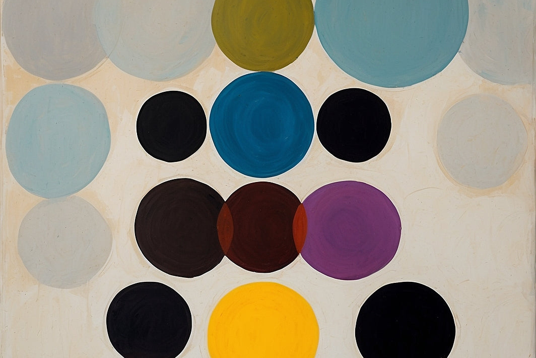 Abstract Circle Totem Gouache Painting on 70 Year Old French Paper