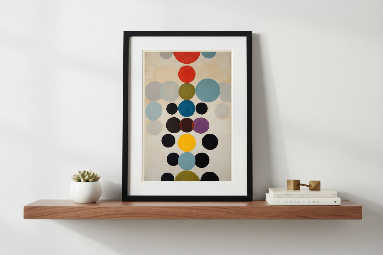 Abstract Circle Totem Gouache Painting on 70 Year Old French Paper