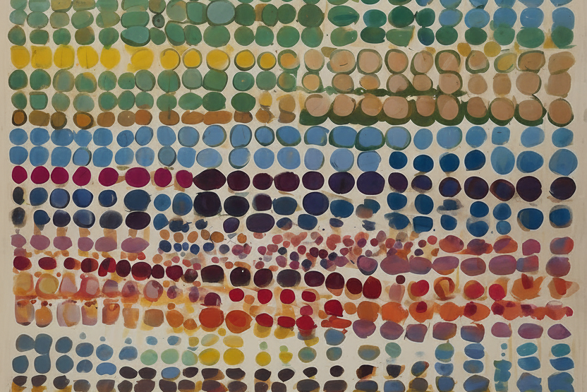 Abstract Dot Grid Gouache Painting on 70 Year Old French Paper