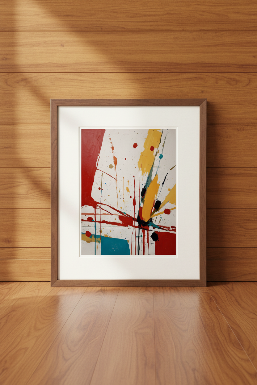 Abstract Expressionist Paint Splatter Gouache Painting on 70 Year Old French Paper