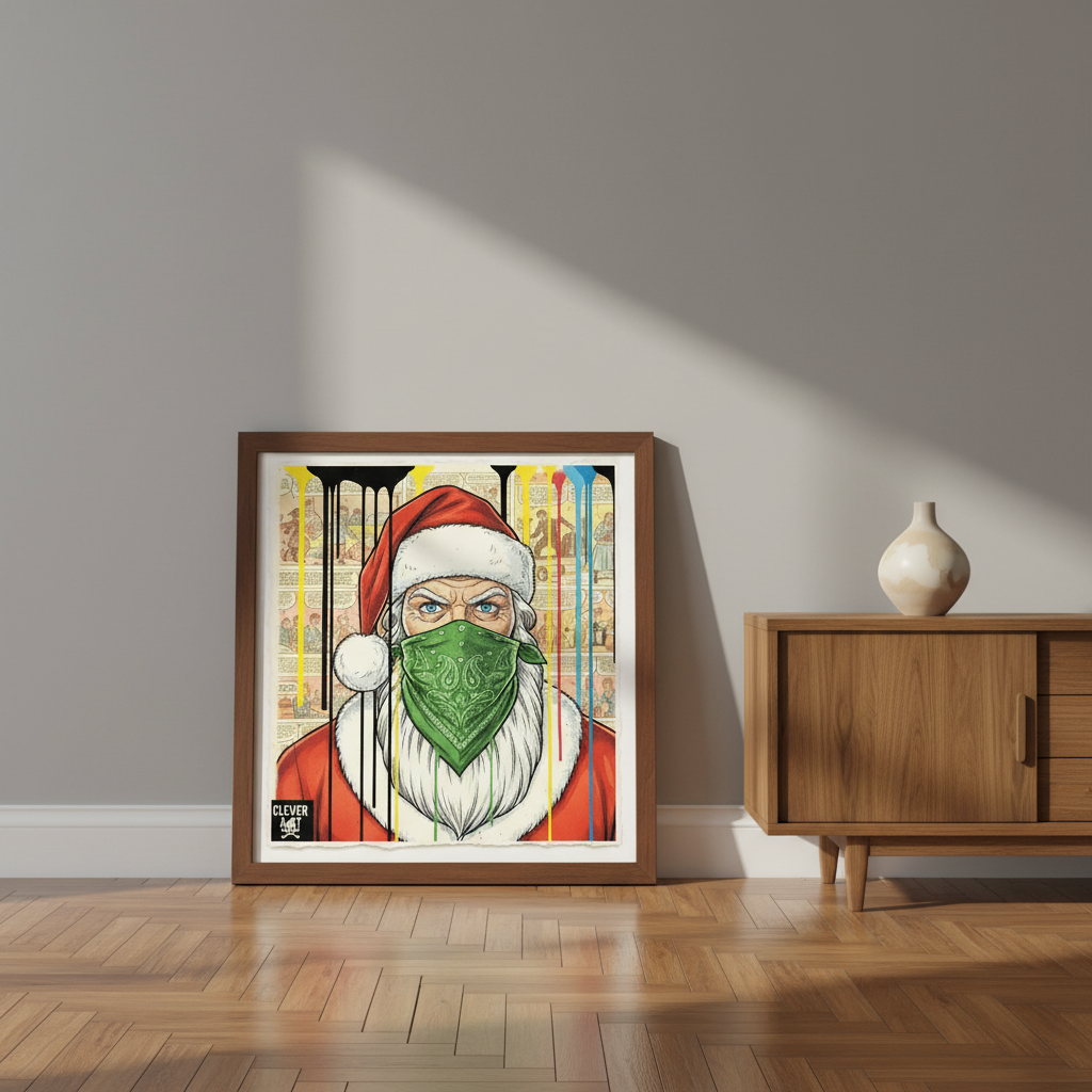 Santa Street Art Print on 1960s Vintage French Paper