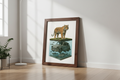 Framed tiger artwork leaning against wall